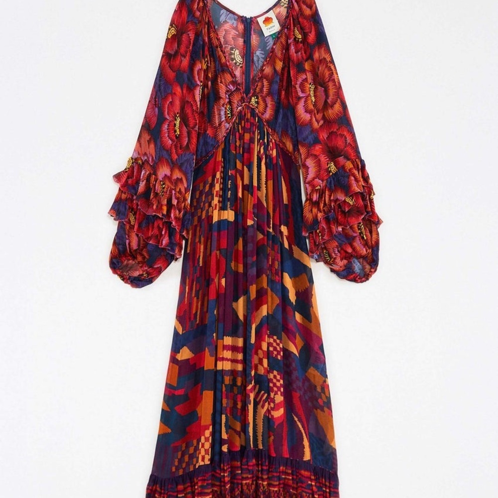 Farm Rio Blue Abstract Patches Maxi Dress